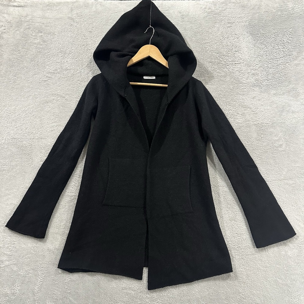 Casmari Open Front Cardigan Long Sleeve Women 2 Black Hooded Knit Cashmere Blend